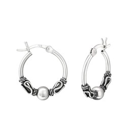 Bungsa Bali Hoop Earrings for Women 925 Sterling Silver 15 mm, Silver, No Gemstone