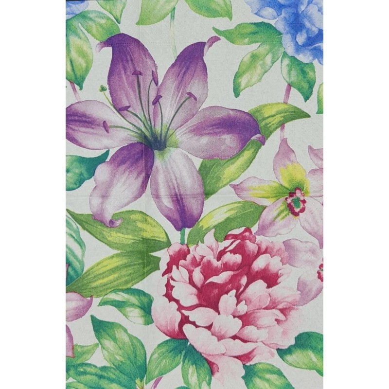 TWO Individual Napkins Spring Flower Orchid Peonies Lily Cocktail Decoupage