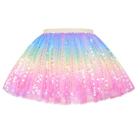 JOCMIC Toddler Girls Tutu Skirts Kids Sequin Tulle Dance Skirts Birthday Party Clothes 2-6T Rainbow