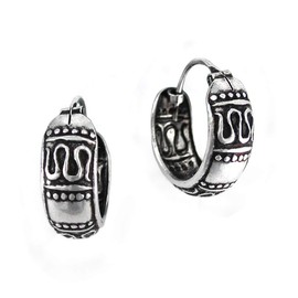 Sterling Silver Swirl Bali Band Hoop Earrings, 15mm
