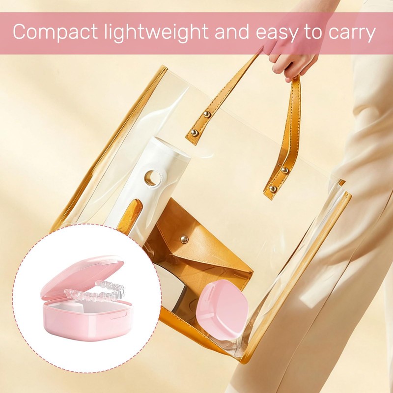 Denture Box,Portable False Teeth Container,Denture Case with Strainer for Soaking/Cleaning,Denture