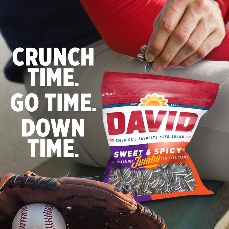 DAVID Roasted and Salted Sweet and Spicy Jumbo Sunflower Seeds,