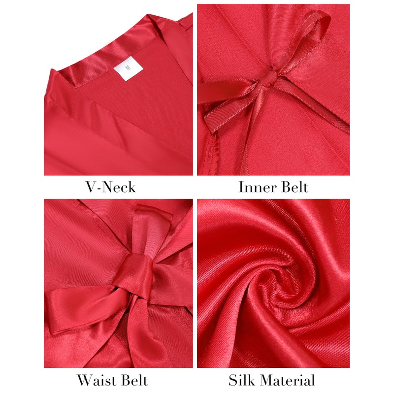 Vlazom Women's Kimono Robes Short Satin Silk Bridal Party Robe