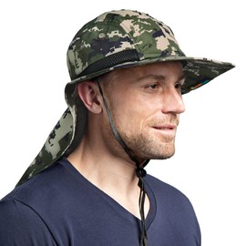 SUN CUBE Sun Hat for Men, Wide Brim Fishing Hat Neck Flap Cover Men Women, Hiking Safari, UV Sun Protection Summer Gardening Beach Camping UPF 50+, Camo Green