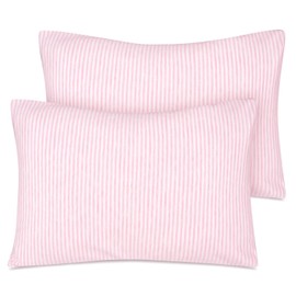Zenssia Organic Cotton Toddler Pillowcase/Travel Pillowcase Pack of 2 Set 13x18 Inches with Envelope Closure - Soft & Breathable Baby Pillow Case Cover Pink Stripe
