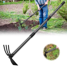 HOSKO Hoe and Cultivator - 45” Long Handle - Heavy Duty Garden Hoe Tiller, Standing Hoe Garden Tools Durable Cultivator Hoe Hand Rake Fork for Gardening Weeding Planting Loosening Soil, Digging
