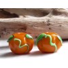2 - 13x10mm LAMPWORK PUMPKIN LEAF & CURLED VINE BEADS