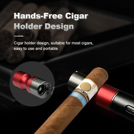 Butane Cigar Torch Lighter with Fuel Window Powerful Jet Flame Lighter with Cigar Punch Refillable Pen Lighter with Cigar Holder Draw Enhancer and Cigar Poker All-in-one Lighter with Gift Box