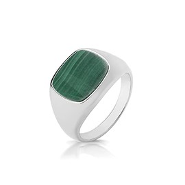 EDS Jewels Trendy 925 Sterling Silver Ladies Signet & Sovereign Ring with Malachite WJS33144RSM
