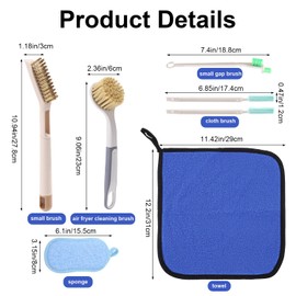 7pcs Air Fryer Cleaning Kit, Airfryer Cleaning Brush with 3 Style Brushes Sponge Towel Kitchen Cleaner Accessories for Stubborn Grease & Food Residue Removal Tools