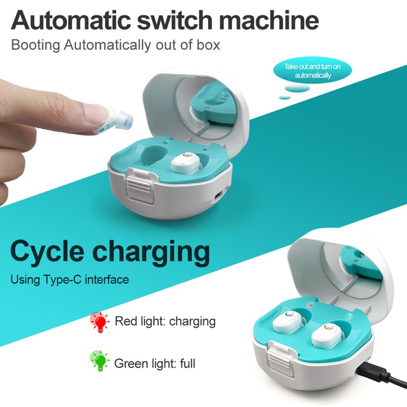 Double Direct Charging Hearing Aid Earphone Ear Aid White Layered