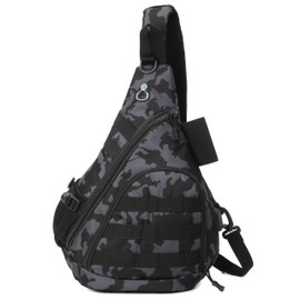 DOUNTO Tactical Sling Bag for Men Lightweight Fishing Tackle Bag Outdoor Crossbody Shoulder Pack for Fishing Hiking Hunting (Dark Night)