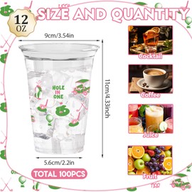 100Pcs Golf Ball Theme Plastic Party Cups, 12oz Pink Green Golf Disposable Clear Cups for Home Sports Party Decorations, Birthday, Holiday Gatherings Favors