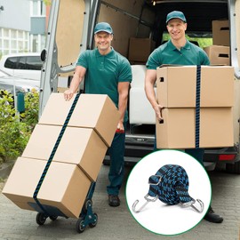 Bungee Cord with Hooks, Pack of 4 1 m, Rubber Expander Bicycle, Extra Strong Tie Down Straps, with Metal Hooks, for Bicycle, Motorcycle, Car Transporter, Camping (Blue)