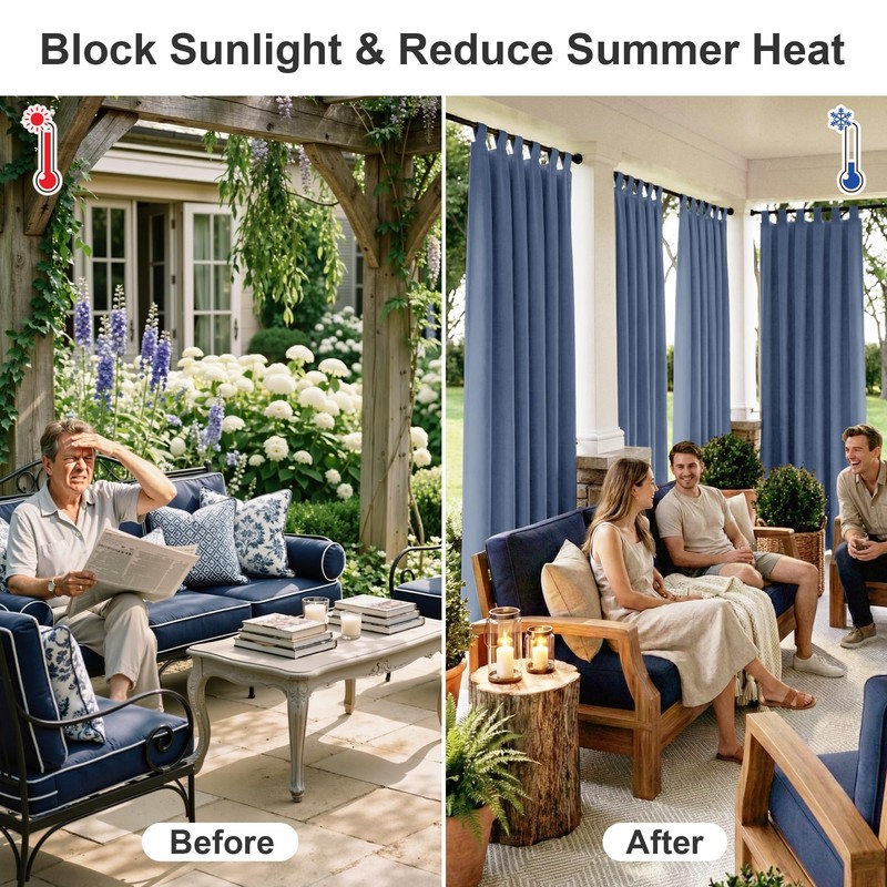 RYB HOME Outdoor Curtains for Patio Waterproof Tab Top Block