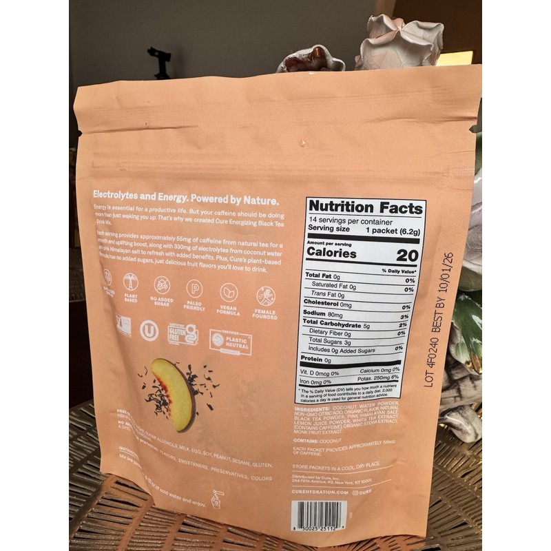 365 Cure Hydration Electrolyte Drink Mix Peach Flavor 14ct NEW