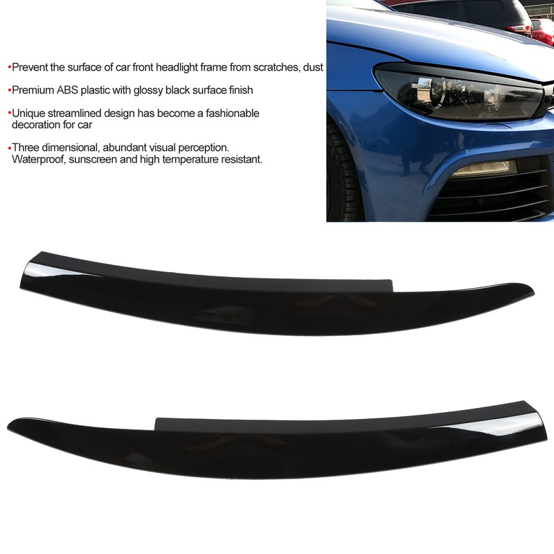 2Pcs/Set Front Headlight Eyebrow Eyelid Strips Cover Trim Glossy Black