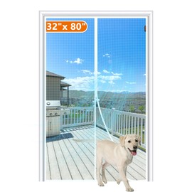 MAGZO Magnetic Screen Door Fit Door Size 32 x 80 Inch, Screen Size 34" x 81" Strong Magnet Door Mesh with Reinforced Hook & Loop for Patio Door, Sliding Door, White