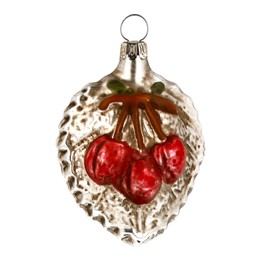 Marolin Patinated Glass Ornament Cherry with Leaf