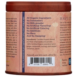 BLUE LOTUS CHAI Sugar Free Spiced Chai Instant Powder 2 Ounce Makes 65 Cups Organic Vegan Glu...
