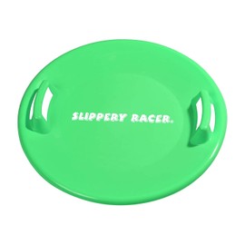 Slippery Racer Heavy-Duty Cold Resistant Downhill Pro Adults and Kids Plastic Outdoor Winter Saucer Disc Snow Sled with Handles, Green (2 Pack)