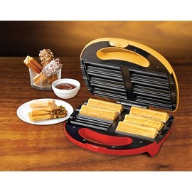 Nostalgia Taco Tuesday Electric Churro Maker – Nonstick, 6-Slot Dual Cooking Plates for Homemade Churros and Cinnamon Pasties – Yellow and Red