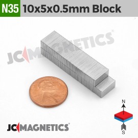 Neodymium 10mm x 5mm x 0.5mm N35 Small Strong Rare Earth Neodymium Thin Magnet Blocks  - 50 discs