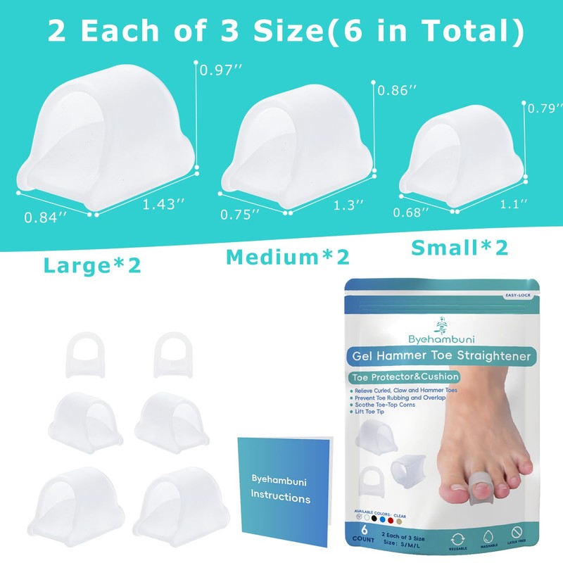 Byehambuni Hammer Toe Straightener, 6 Pack Hammer Toe Corrector for