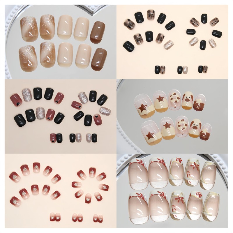 NIUANIUA Nail Tips, Short, 6 Sets (148 Pieces), Round Tips,