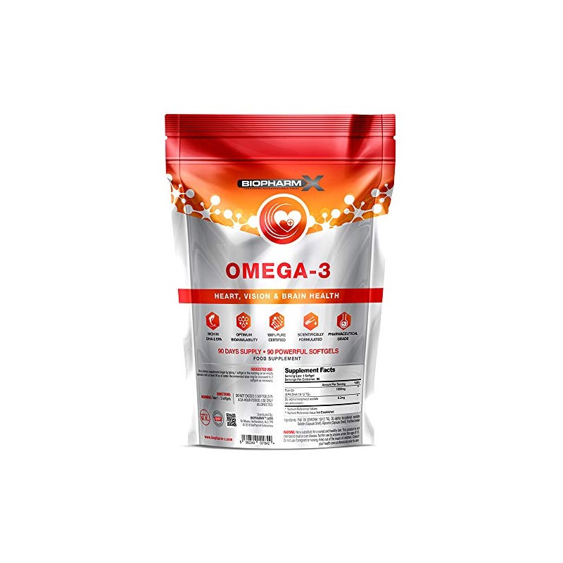 Omega 3 Fish Oil (1000mg - 90 Softgels) 100% Pure