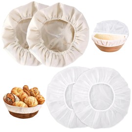 Pack of 2 25 cm Baker's Linen Dough Cloth + 28 cm Fermentation Foil Dough for Covering, Linen Cloth Bread Baking Round with Elastic Band, Sourdough Cover Covers, Covers for Proofing Baskets for Dough