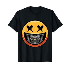 Cool Smile Face Skull - Smile Face Wear A Skull Graphic Fun T-Shirt