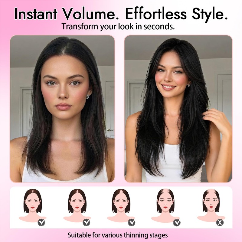 Hair Toppers for Women, 5x6 Inch Large Base Clip In,24