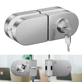 Ranbo Frameless Double-Sided Glass Door Lock, No-Drill,304 Stainless Steel, Suitable for 3/8''-1/2''(10mm-12mm) Sliding Glass Doors,Office Doors,Commercial Doors,Includes 3 Keys,Brushed Finish.