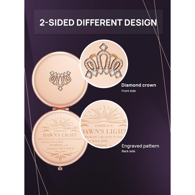 OMIRO 1X/10X(300R) Magnifying Compact Mirror, Small Crown Engraved Pocket Makeup