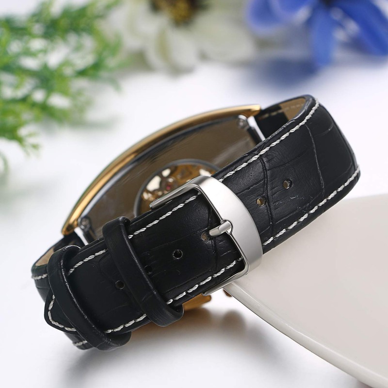 JewelryWe Men's Analogue Automatic Watch Automatic Mechanical Leather Strap Skull
