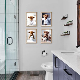 JINZUNRUI Bathroom Decorative Pictures, Guest Bathroom Poster A4 Wall Pictures, Funny Bathroom Pictures, Toilet Decoration Pictures, Toilet Wall Decoration, Canvas Scottish Highland Cow Bathroom