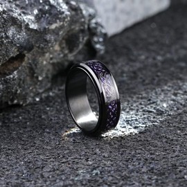 King Will Mens Spinner 8mm Stainless Steel Ring Anxiety Fidget Ring Black Celtic Dragon Purple Carbon Fiber Inlay Fidget Wedding Ring 14