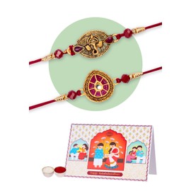 IndoTribe, Rakhi For Brother with Card - Set of 3, Raksha Bandhan Rakhi | Rakhis for Rakshabandhan | Bhaiya Bhabhi Rakhi Set for Brother | Rakhi Bracelet for Brother Sister | Rakhi Thread