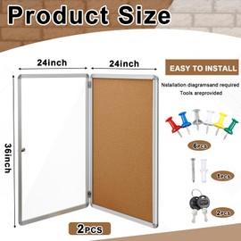Blulu 2 Set Enclosed Bulletin Boards Lockable Noticeboard Windproof Outdoor Cork Display Wall Case with Locking Door for School Office Notices(Burlywood, 24 x 36 Inch)