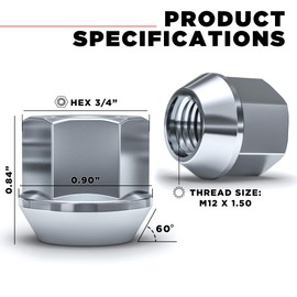 White Knight 1307-14S 12mm x 1.50 Thread Size Open End Bulge Acorn Lug Nut, Zinc, 4-Pack