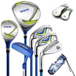 PGM Left Handed Golf Club Set - Junior Complete Golf Club Set for Kids Children - Driver(#1), Hybrid, Iron(#7,#9,#S), Putter, Golf Stand Bag