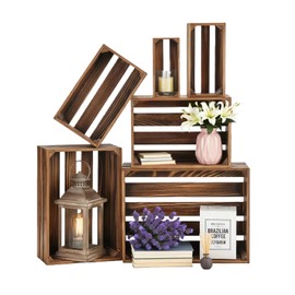 OINETRK Set of 6 Decorative Wood Crates for Display, 6 Size Farmhouse Wooden Baskets Rustic Nesting Crates Decor Boxes with Handle for Storage, Container, Display, Christmas Decorations