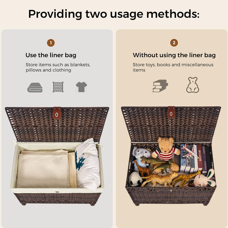 Honjourai Wicker Storage Basket with Lid,Rattan Shelf Basket with Removable