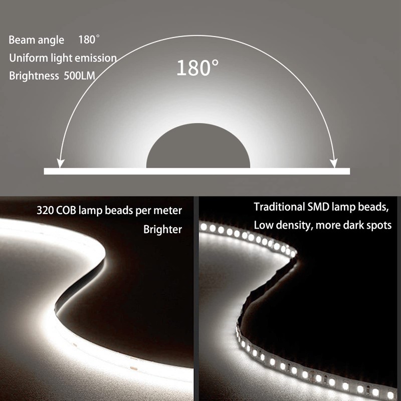 MDee】COB LED Strip Lights 6000K Cold White USB Powered 5V