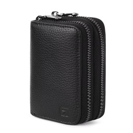 GADIEMKENSD Dual Zipper Card Holder with 6 Coin Money Compartments RFID Blocking Women Men Wallets Travel Business Purse Genuine Leather Organiser for Oyster Card Debit Credit Card Black