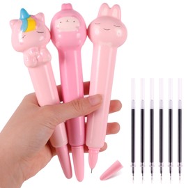 3Pcs Cute Pens for Girls Boys & 6 Refills, Fun Kawaii Cool Pens for Kids, Squishy Toys, School Supplies, Birthday Gift, Party Favors, School Supplies for Kids