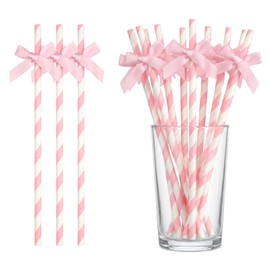 MYHOGOOD 30Pcs Pink Paper Straws, Lovely Pink Paper Straw for Drinking, Bow Paperstraws for Party Juice Coffee Tea (Pink)