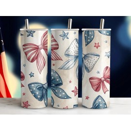 Handmade Vintage Coquette Patriotic Bow 4th July   20oz Tumbler Insulated Travel