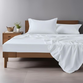 HOME PRIDES 300 Thread Count 100% Cotton Sateen Bed Sheets Set | Oeko Tex Certified | 15 Inches Deep Pocket | Snow White | Full XL